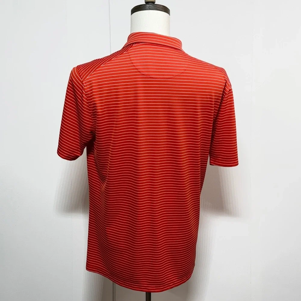 Nike Shirt Mens Medium Orange Striped Dri-Fit Performance Short‎ Sleeve Polo